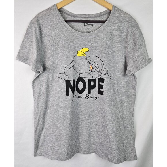 Disney Women's Shirt Size XL Gray Dumbo Nope I'm Busy Short Sleeve Top Elephant - Picture 1 of 8